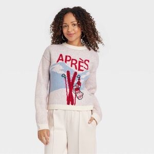 Women's Holiday Crewneck Pullover Sweater
- A New Day Cream/Blue Apres XL
